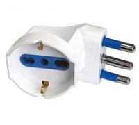 TECHLY 104653 - Adaptador de Enchufe de 16 A, enchufes bipaso/Schuko, 90 °, Color Blanco