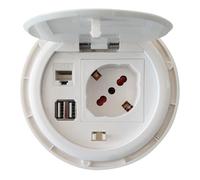 Techly 361698 - Toma de escritorio empotrable con 2 tomas USB y RJ45 con tapa blanca