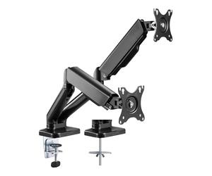 Techly 362138 - Soporte de escritorio para monitor doble de 17-32" con muelle de gas negro