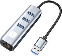 TECHLY 366907 Adaptador Convertidor USB Tipo A a RJ45 Gigabit con Hub 3 Puertos USB 5Gbps Negro/Plata