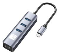 TECHLY 366914 Adaptador Convertidor USB-C™ a RJ45 Gigabit con 3 puertos USB 5 Gbps Negro/Plata