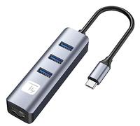 TECHLY 366914 Adaptador Convertidor USB-C™ a RJ45 Gigabit con 3 puertos USB 5 Gbps Negro/Plata