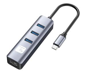 TECHLY 366914 Adaptador Convertidor USB-C™ a RJ45 Gigabit con 3 puertos USB 5 Gbps Negro/Plata