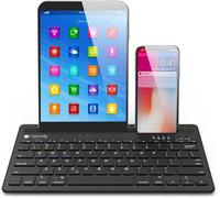 Techly 367898 - Mini teclado inalámbrico de 78 teclas de 2 canales con teclas de elección rápida y soporte para tablet, color negro