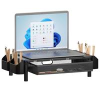 Techly 369410 Soporte para monitor ergonómico ajustable a 3 alturas con cajón y portaobjetos negro