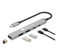 Techly 623332 Hub USB 3.2 de 5 puertos USB-A/USB-C Slim de metal gris