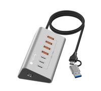 Techly 623691 Hub USB 3.2 Gen2 de 4 puertos USB-A, 3p USB-C de metal plateado