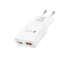 TECHLY 624018 Cargador Fuente de Alimentación USB-C 30W y USB-A QC para Pared Blanco