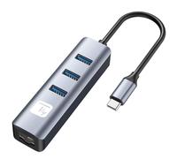 Techly IDATA USB-ETGIGA3CA Adaptador/Tarjeta de Red USB-C a RJ45 Gigabit, Hub 3x USB-A