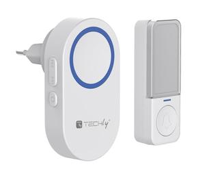Techly Kit de timbre inalámbrico de hasta 180 m con botón IP56, sin pilas, color blanco, 620560