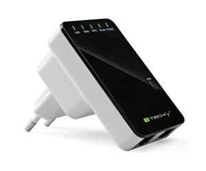 Techly Mini Repeater - Repetidor de Red, Negro y Blanco