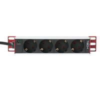 Techly Professional 106909 - Regleta de 4 enchufes para rack de 10 pulgadas, enchufe Schuko angular 1U, negro/plata