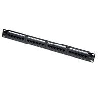 Techly Professional 363531 Panel de conexiones UTP de 24 plazas RJ45 Cat.6 con barra de gestión de cables Negro