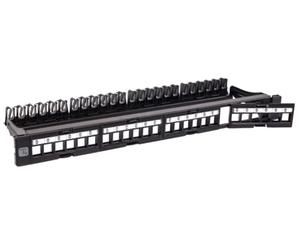 Techly Professional 368567 Panel de parche modular de 24 plazas UTP con módulos extraíbles, 1 unidad, negro y negro