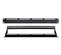 Techly Professional 369540 Panel de parches UTP de 24 plazas Cat.6 1U con barra de gestión de cables extraíble, negro y negro