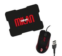 TECHMADE AC Milan Mouse USB con cable + Mouse Gaming color rojo negro producto oficial Combo ratón y alfombrilla