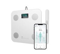 TECHMADE - Báscula Impedenciométrica Inteligente | 8 Sensores de Precisión | Análisis corporal y muscular | Aplicación dedicada y multiusuario | Electrodos en superficie y manillares, blanco, vidrio