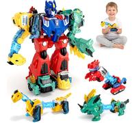 TECHMUR Juguete robot transformador 9 en 1, juguete STEM con 6 vehículos y 3 dinosaurios magnéticos para niños a partir de 4, 5, 6, 7, 8 años, regalo para niños de 4, 5, 6 años