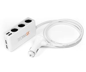 Technaxx Cargador de coche de 4 puertos USB con 3 tomas de mechero - Carga rápida para 4 dispositivos, DC 12V~24V, protección contra sobretensión, rápido y eficiente - Adaptador de mechero TE11