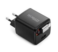Technaxx Cargador USB-C 30W GAN con USB-A y Cable Integrado TX-365 | 30W GaN, USB-C y USB-A, PPS, cable USB-C integrado, carga de dos dispositivos, smartphones, tablets, portátiles