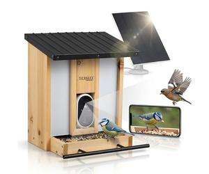 Technaxx Comedero para Pájaros con Cámara WiFi TX-384 - Cámara HD 3MP Solar, Visión Nocturna, Detección de Movimiento, App Móvil, Comedero de Madera, MicroSD