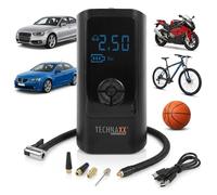 Technaxx Compresor de Aire Eléctrico para Coche - Inflador de neumáticos portátil con Pantalla Digital, Apagado automático, luz LED, compresor a batería para Auto, Moto, Bicicleta y balones - TX-370