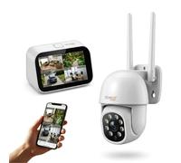Technaxx Mini Kit de Cámara de Vigilancia con Monitor Táctil de 4,3" - Cámara WiFi 3MP 2K de Doble Banda (2,4/5,8 GHz), IP65, PTZ (Pan/Tilt), Detección de Personas y Visión Nocturna - TX-389