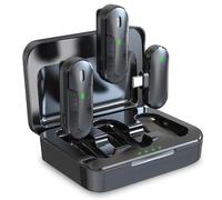 Technaxx TX-301, set de mini micrófonos inalámbricos duales - 2 micrófonos de solapa inalámbricos con reducción de ruido inteligente, receptor USB-C, estuche de carga y pinza - Ideal para podcasting