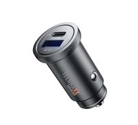 Technaxx TX-305, Doble Cargador de Coche de 30 W con 2 Puertos y Adaptador para el mechero del Coche, con Salida de Tipo C y USB-A, PD de 30 W y QC 3.0, Carga dinámica PPS, Entrada de 12-24 V