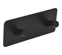 Technik Team Perchero autoadhesivo Delos ancho 120 mm, altura 50 mm - doble gancho adhesivo extra fuerte - gancho de pared de acero negro con recubrimiento de polvo