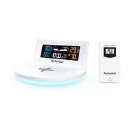 TechniSat IMETEO Q1 - Estación meteorológica con sensor exterior (medición de temperatura, humedad, presión, carga inalámbrica, luz de estado de ánimo, alarma y función de repetición, USB o