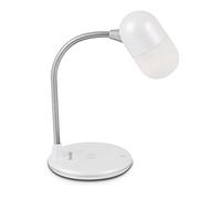 TechniSat VIOLA - Lámpara de mesa LED con transmisión de audio Bluetooth y carga inalámbrica para smartphones (altavoz mono de 3 W, tres colores de luz, regulable, cuello flexible), color blanco