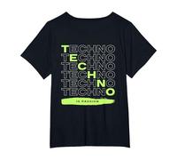 Techno is Passion Rave EDM Hardtechno Party Emotions Tekkno Camiseta, Mujer Tallas Grandes, Negro, 3XL Grande