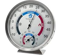 Techno Line WA3045 - Termómetro e higrómetro analógico para temperatura y humedad, sin pilas, indicador de zonas confort, montaje en pared y soporte, carcasa de metal