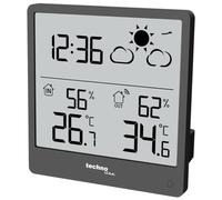 Techno Line WS9138 - Estación meteorológica pequeña y moderna con pronóstico del tiempo y tendencias meteorológicas, temperatura interior y exterior, iluminación interna, pantalla LCD transparente sin