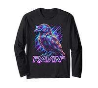 Techno Rave EDM Dance House Music Funny Raven Ravin' Retro Manga Larga