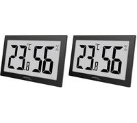 Technoline WS9465 - Termómetro de oficina, higrómetro, control de temperatura y humedad, pantalla muy fácil de leer, color negro, con pantalla LCD jumbo para oficina Hotel Foyer (Paquete de 2)