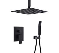 Techo con Altura Lluvia 12 Pulgadas Alta presión y portátil All Metal Shower Dawer Faucet Set, Ducha de Lujo en Negro Mate