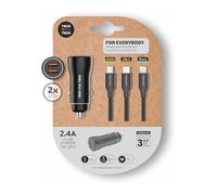 TechOneTech Cargador de Coche USB Universal + Cable Doble USB x 2 1,2 m