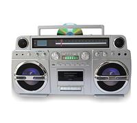 TechPlay Monster Pro 1980S-Style Boom Box Reproductor de CD, Reproductor de Cassette/Grabador, Am/FM, USB, Altavoz Bluetooth con batería Recargable incorporada
