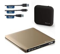 techPulse USB 3.0 UHD 4K 3D Externa Unidad BLU-Ray Grabadora Lector Súper-Slim Escritor Portátil Quemador BD DVD CD ODD Superdrive ROM Paquete de Lujo Oro