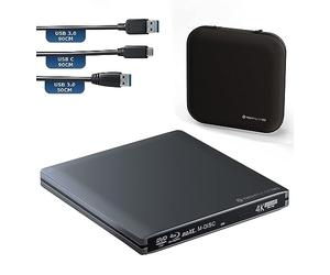 techPulse120 Grabadora de BLU-Ray USB 3.0, versión 3 Aluminium [Paquete de lujo UHD 4K] Gris aluminio / antracita