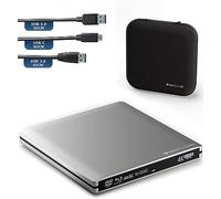 techpulse120 Lector de 4K UHD BLU-Ray Externo USB 3.0 M-Disc BDXL, Reproductor grabadora de BLU-Ray, Unidad Deluxe Aluminio Plateado