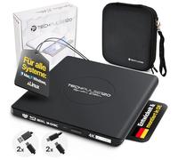 techPulse120 Unidad externa USB 3.1 USB-C UHD 4K 3D M-DISC Blu-ray DVD CD HDR10 128GB Unidad Grabadora Burner Signature Paquete Bolsa 90 cm Cable de conexión Aluminio (Negro)