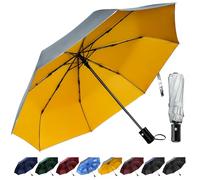 TechRise Paraguas, clásico a prueba de viento plegable automático compacto paraguas de viaje con un botón automático abierto y cierre (amarillo plateado)