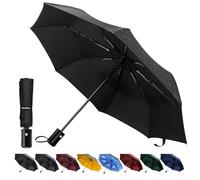 TechRise Paraguas clásico resistente al viento plegable automático compacto paraguas de viaje con un botón de apertura y cierre automático, color negro