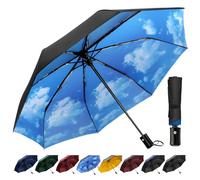 TechRise Paraguas, Paraguas a prueba de tormentas con apertura y cierre automáticos, paraguas de bolsillo portátil y plegable para hombres, mujeres y niños, Cielo azul claro