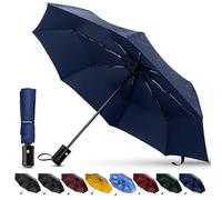 TechRise Paraguas, Paraguas a prueba de tormentas con apertura y cierre automáticos, paraguas de bolsillo portátil y plegable para hombres, mujeres y niños, azul marino