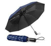 TechRise Paraguas Plegable, Paraguas Automático Compacto Resistente al Viento con 10 Varillas, Apertura y Cierre Automáticos con un Solo Botón, Paraguas de Viaje Portátil para Hombres y Mujeres, Azul