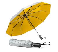 TechRise Paraguas Plegable, Paraguas Automático Resistente al Viento y Compacto con 10 Varillas, Apertura y Cierre Automáticos Con un Botón, Paraguas Portátil para Hombres y Mujeres, Plata y Amarillo